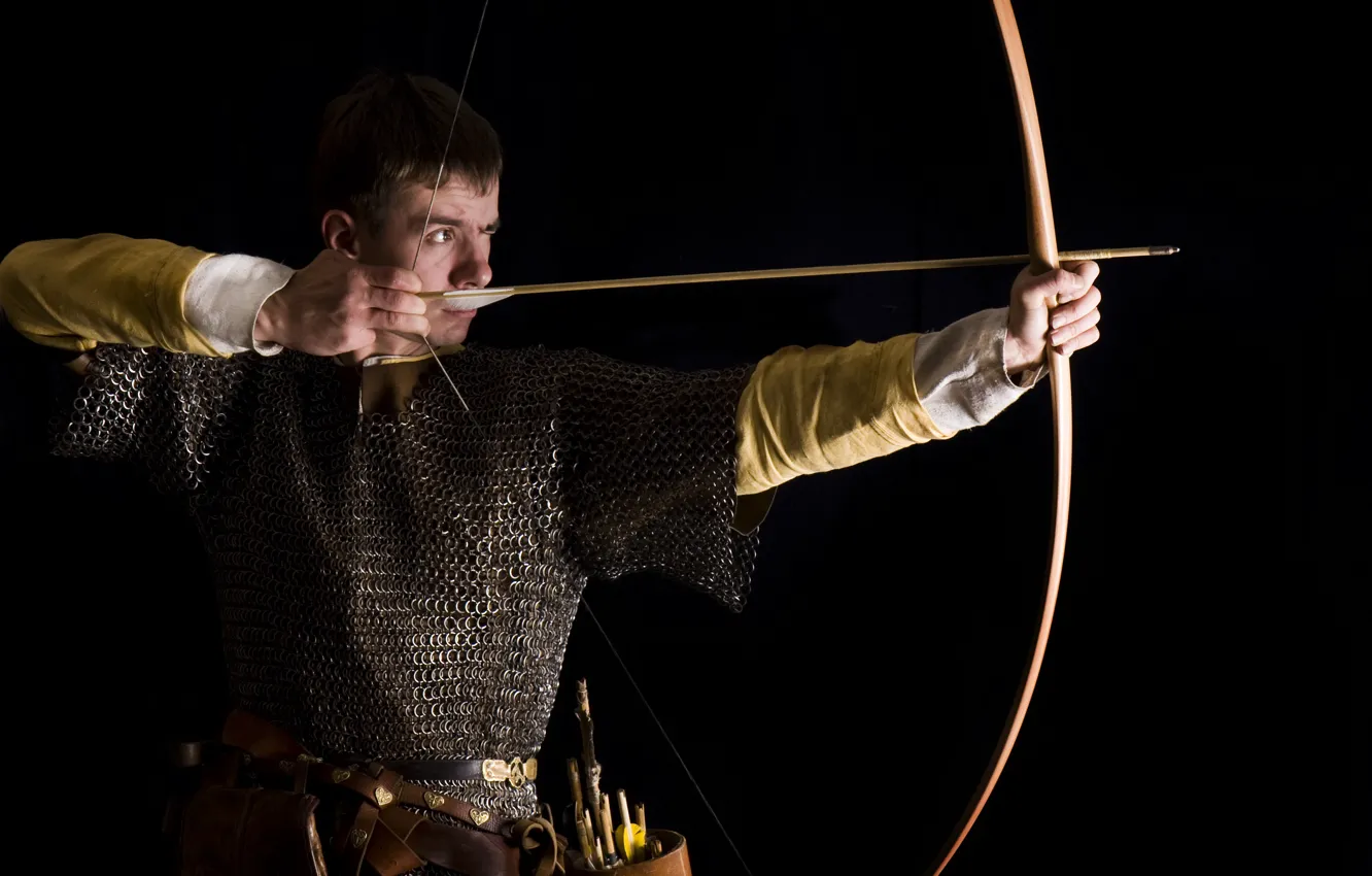 Photo wallpaper bow, Arrow, pointing, chainmail, medieval archer