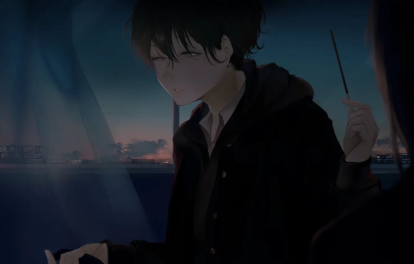 Photo wallpaper sticks, the evening, anime, art, guy