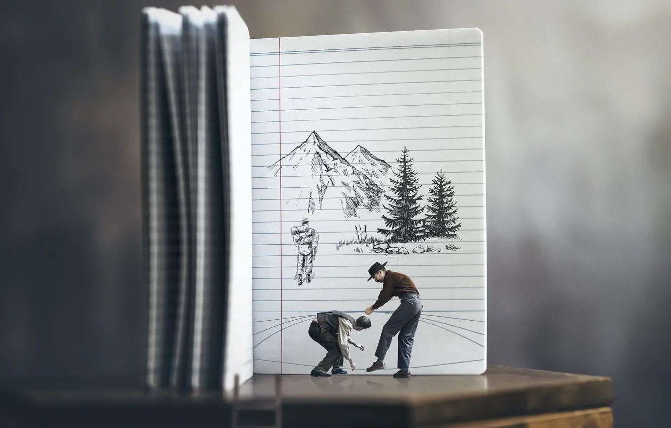 Photo wallpaper nature, people, notebook