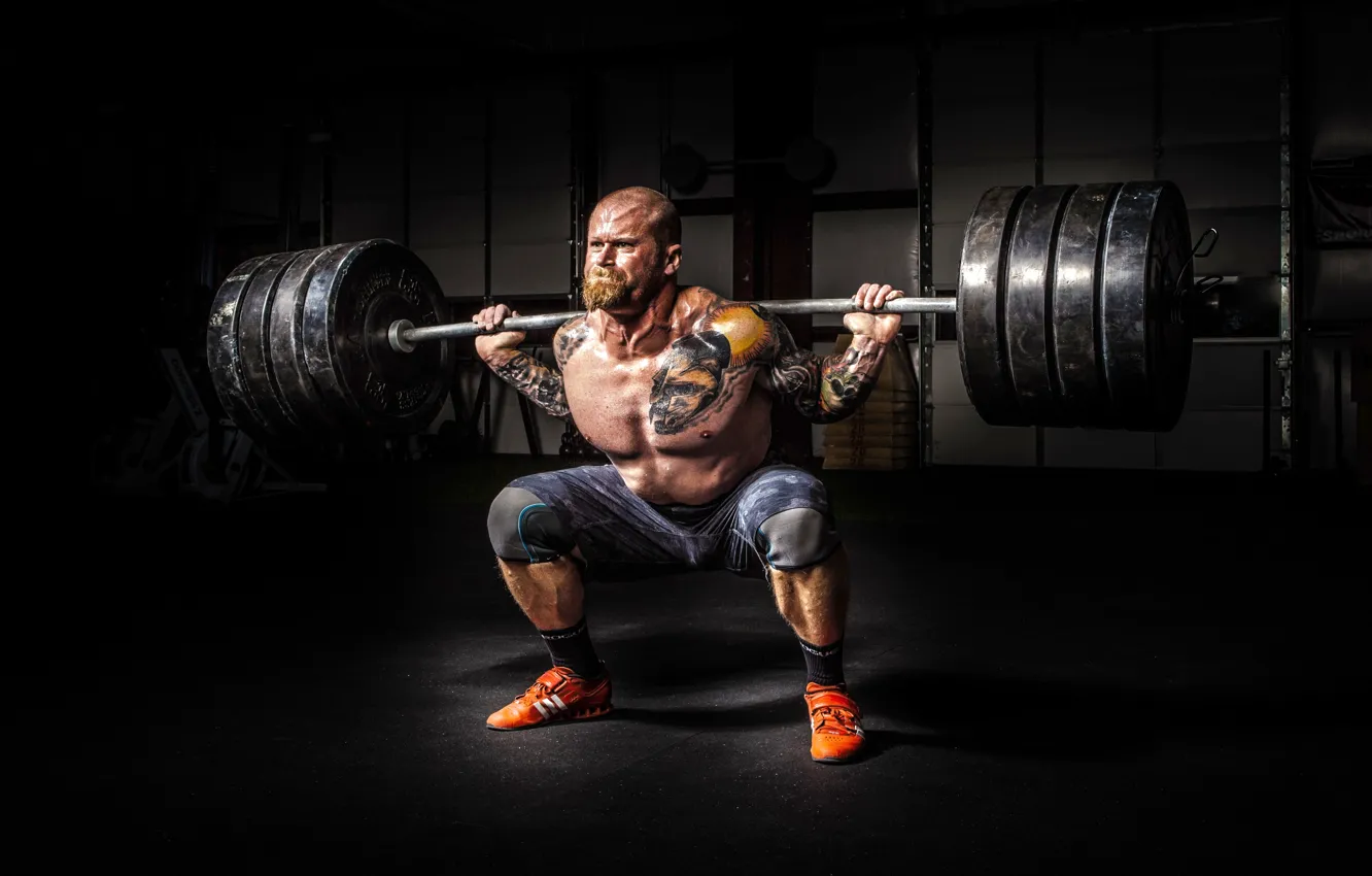 Photo wallpaper strength, tattoos, weightlifting