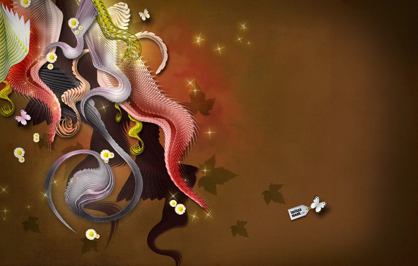 Photo wallpaper leaves, abstraction, pattern, butterfly, chamomile