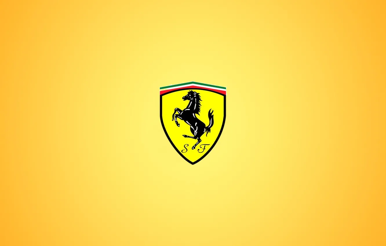 Photo wallpaper yellow, logo, Ferrari, Ferrari, fon, grebes