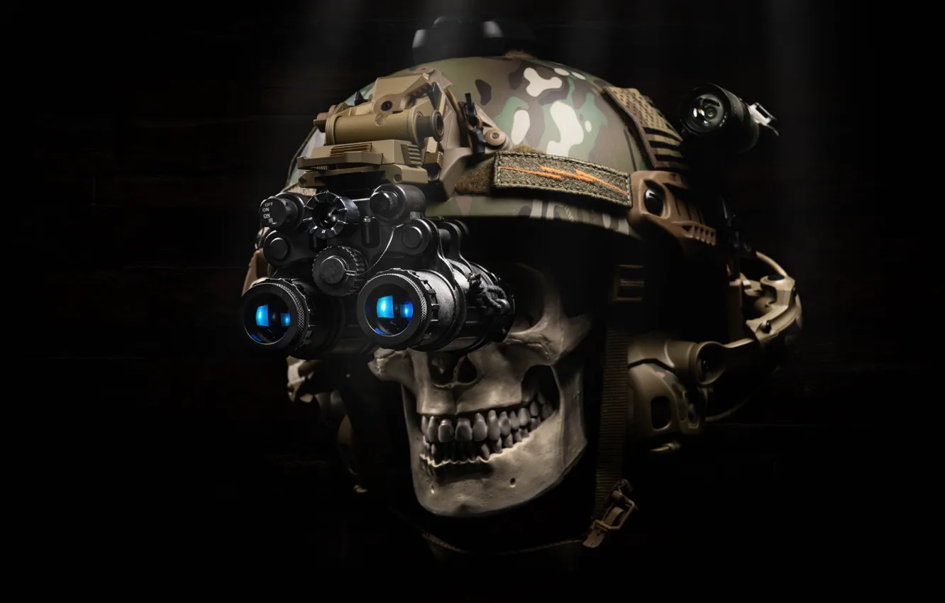 Photo wallpaper style, background, skull, headphones, helmet, camouflage, helmet