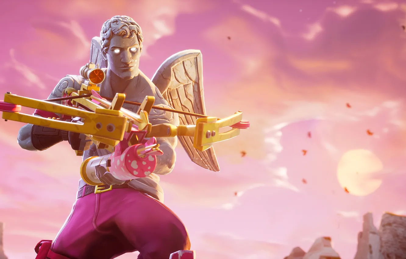 Photo wallpaper weapons, pink background, character, Fortnite