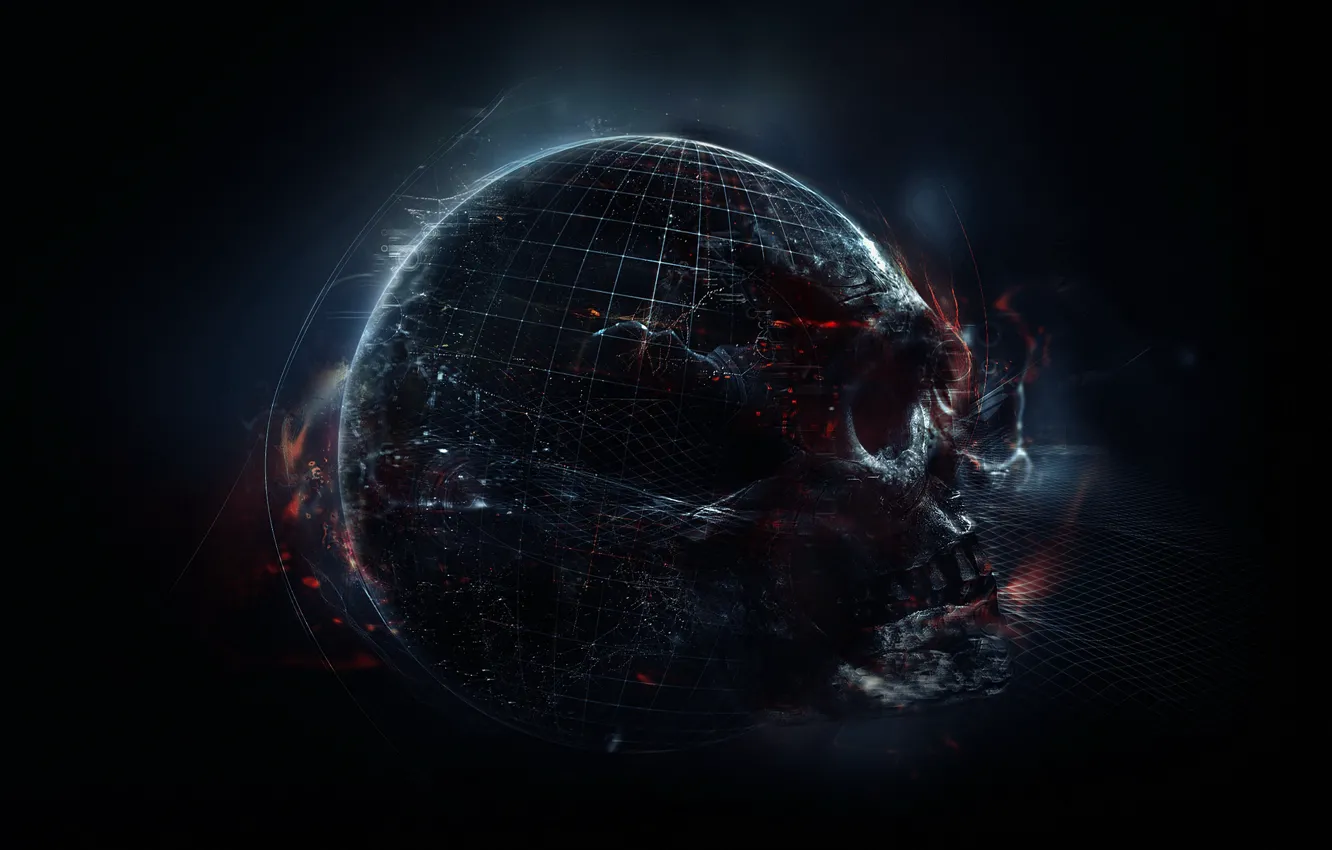 Photo wallpaper darkness, Apocalypse, skull, planet, black hole, space