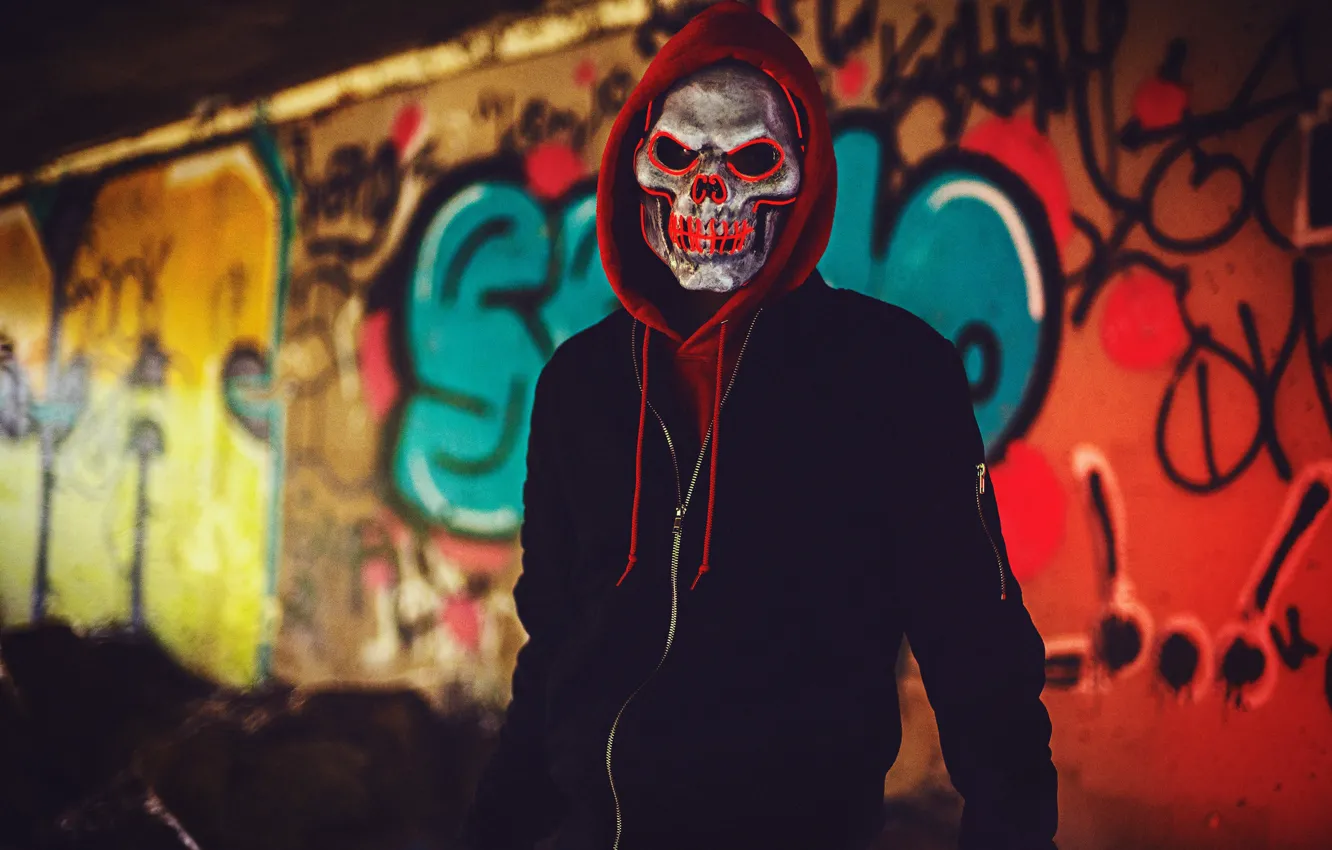 Photo wallpaper skull, mask, hood, male