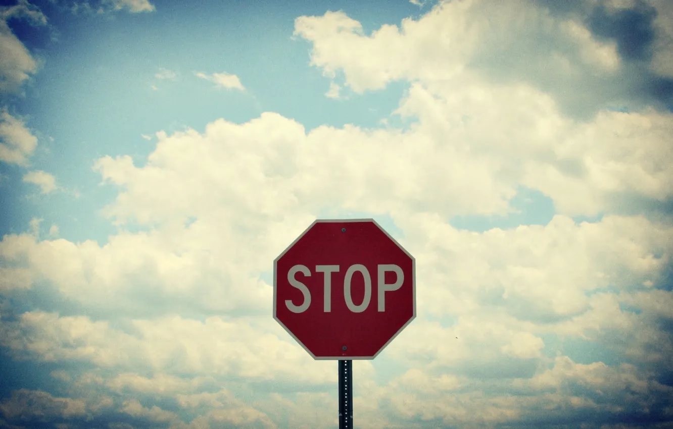 Photo wallpaper the sky, clouds, sign, stop, stop