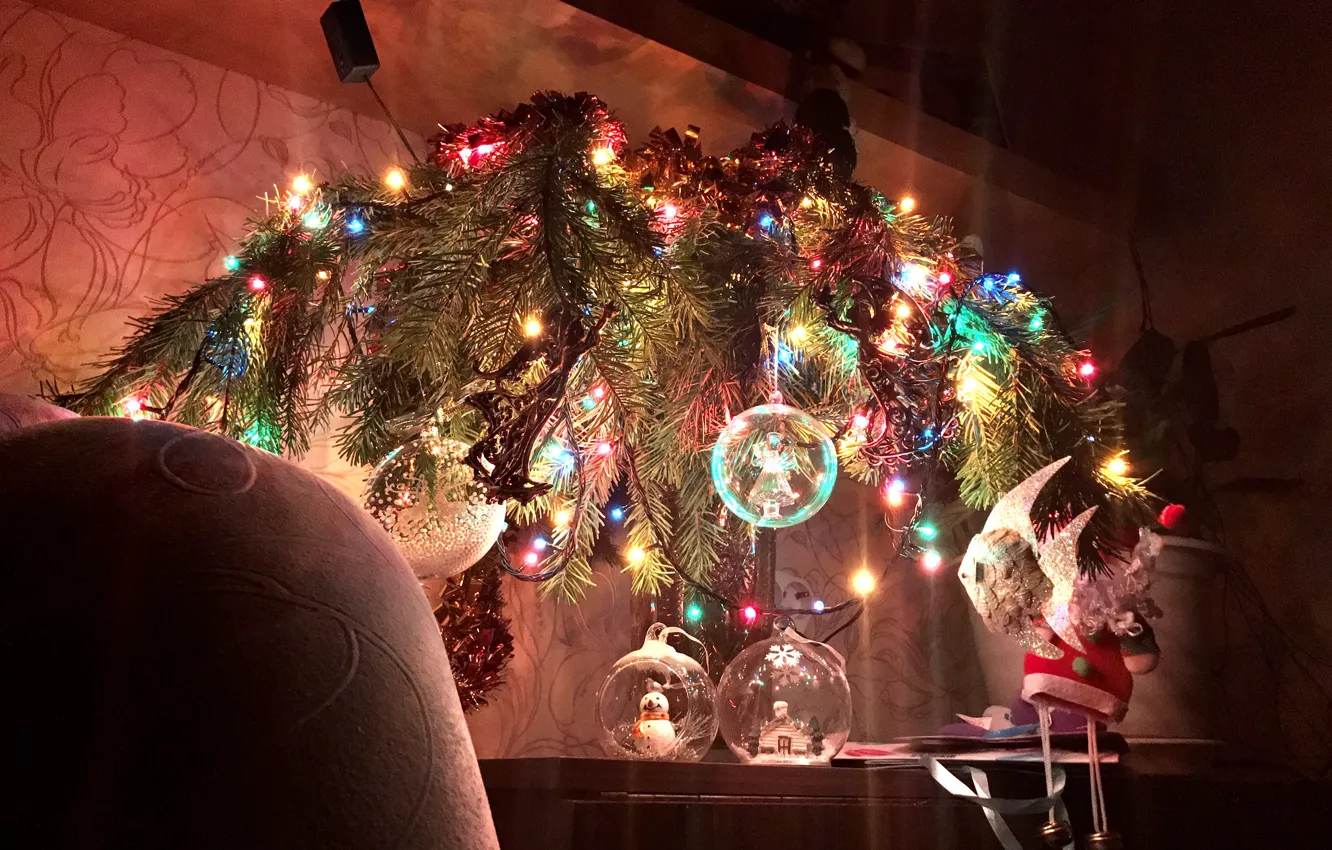 Photo wallpaper tree, Christmas, Christmas decorations, 2017