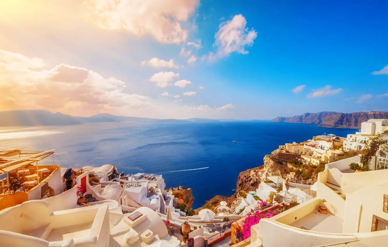 Photo wallpaper sea, home, Santorini, Greece, OYA