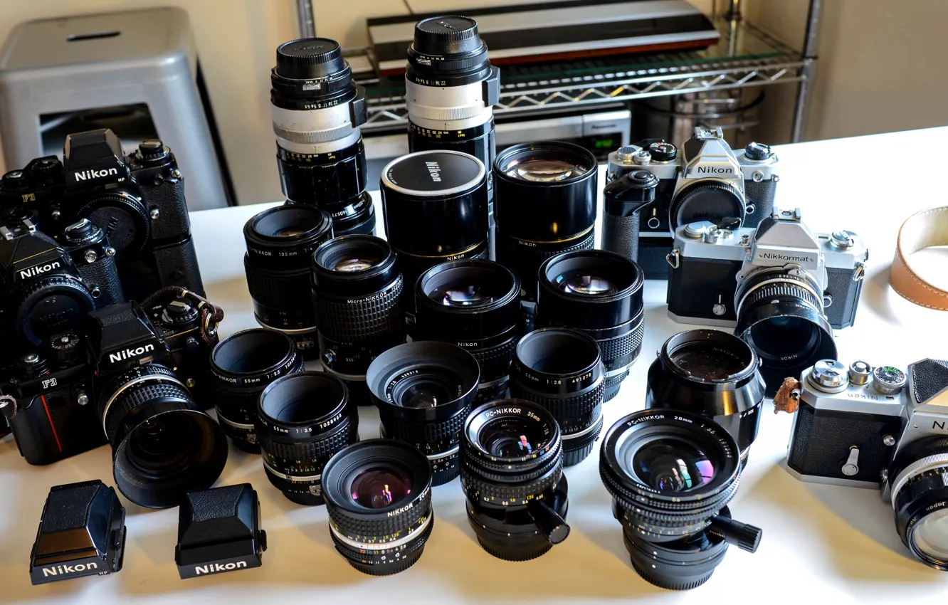 Photo wallpaper ring, camera, flash, nozzle, lenses, &ampquot;Nikon&ampquot;, digital cameras