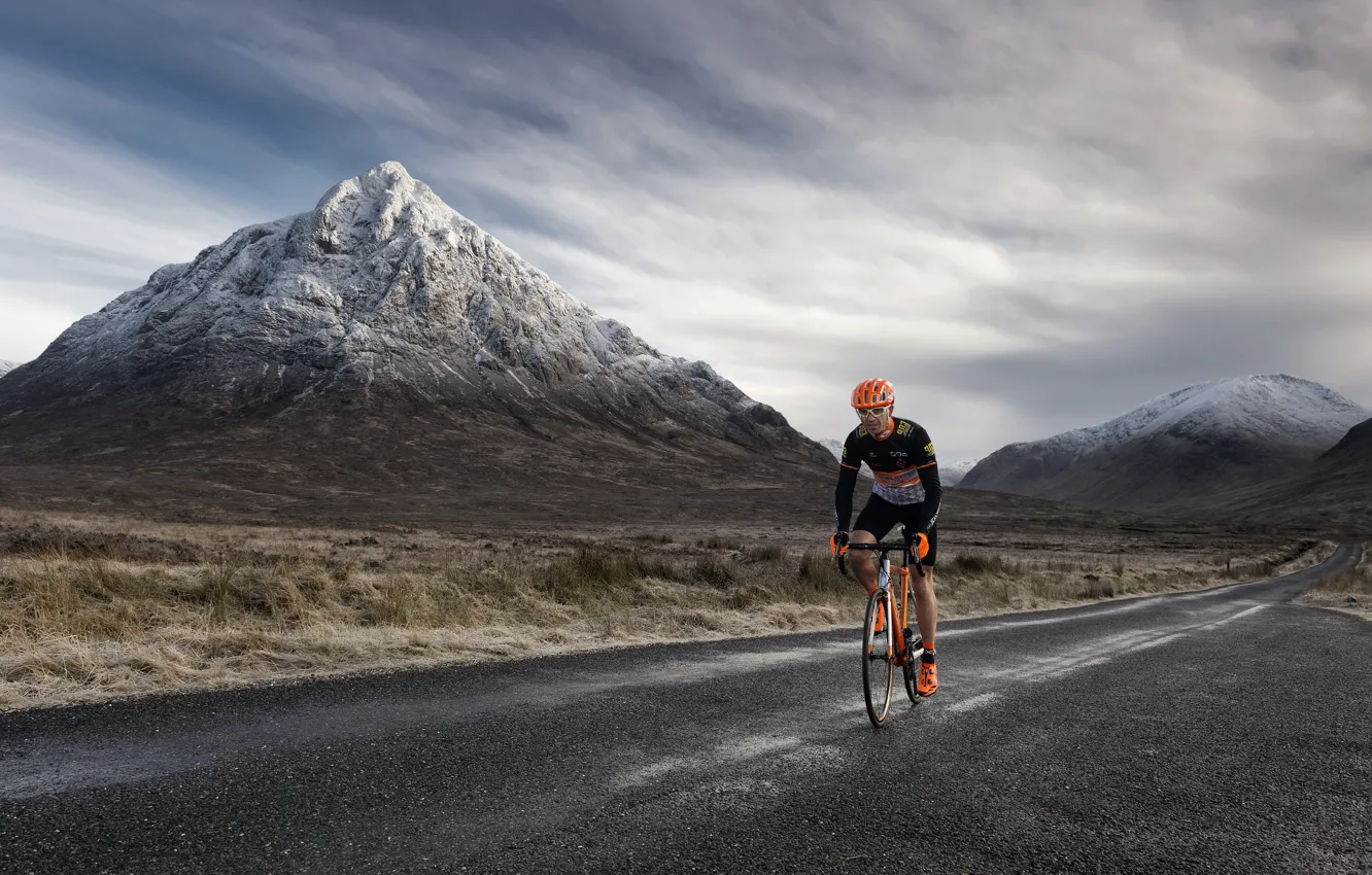 Photo wallpaper road, bike, mountain