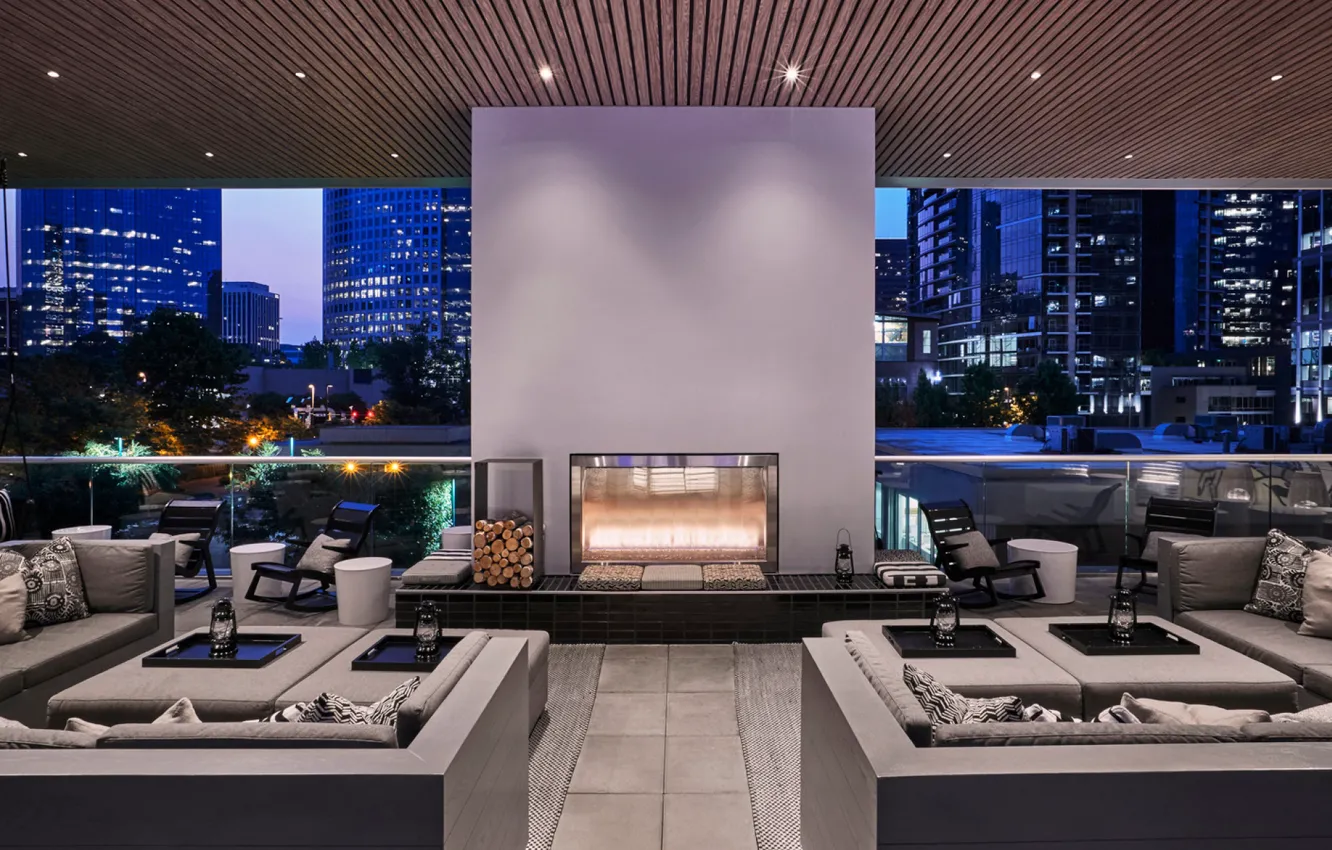Photo wallpaper interior, fireplace, Seattle, megapolis, terrace, Washington, Area, W Bellevue hotel