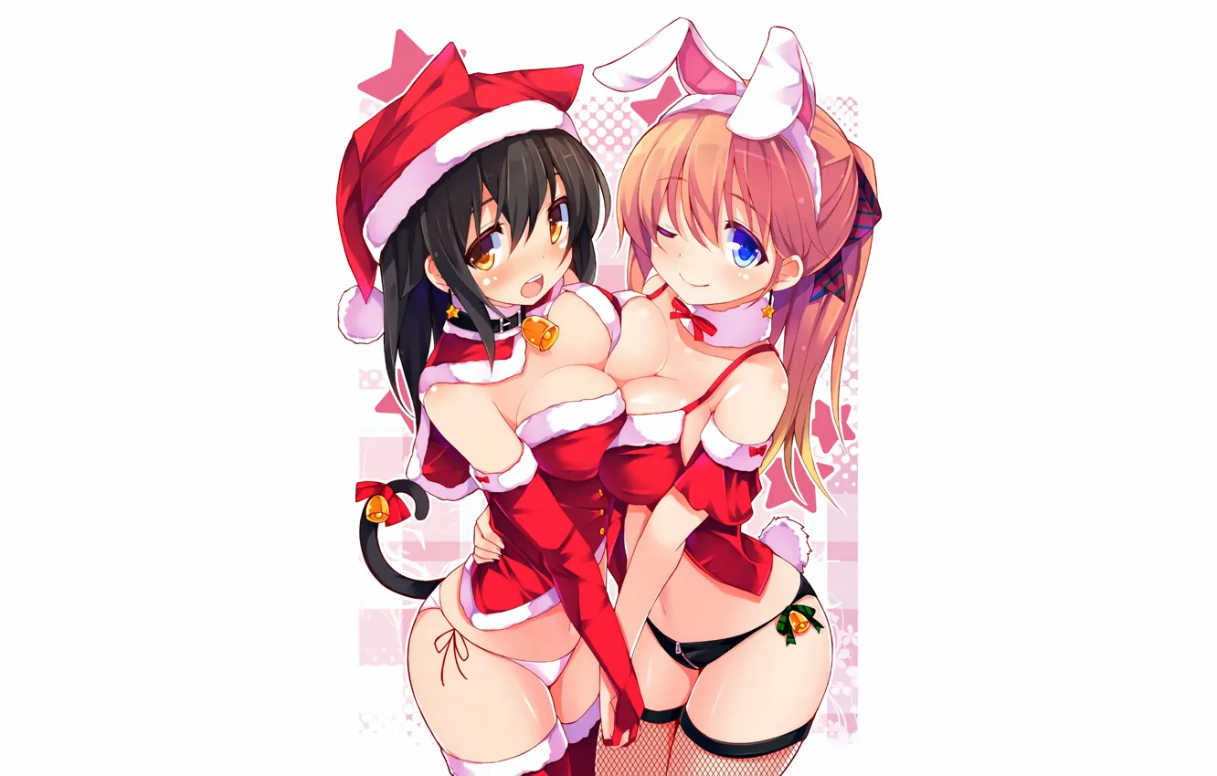 Photo wallpaper girl, sexy, lingerie, Christmas, panties, long hair, boobs, anime