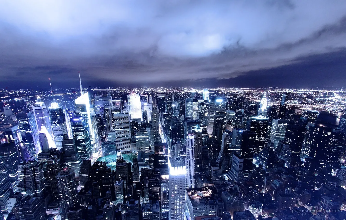 Photo wallpaper night, lights, skyscrapers, America