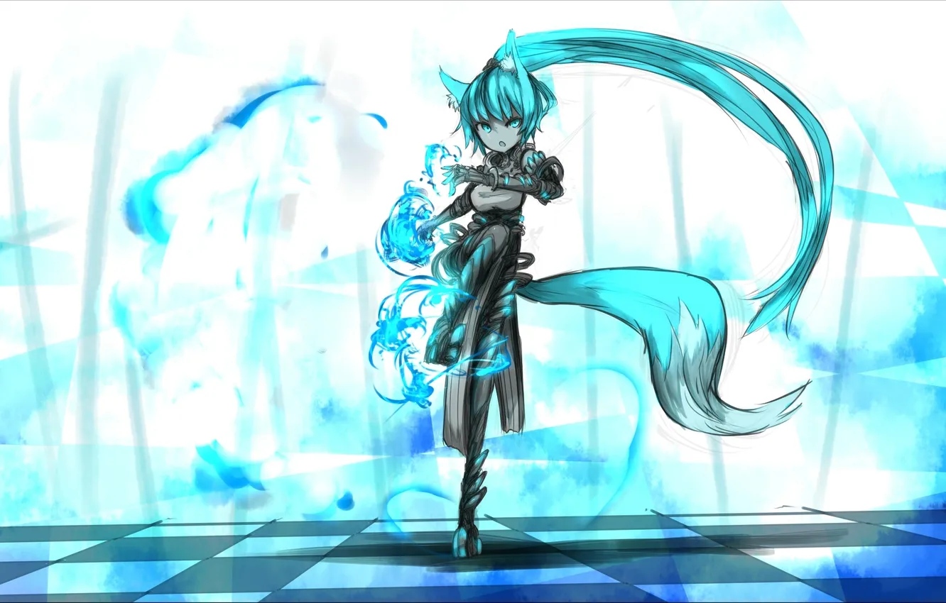 Photo wallpaper girl, magic, anime, art, tail, ears, shirogane usagi