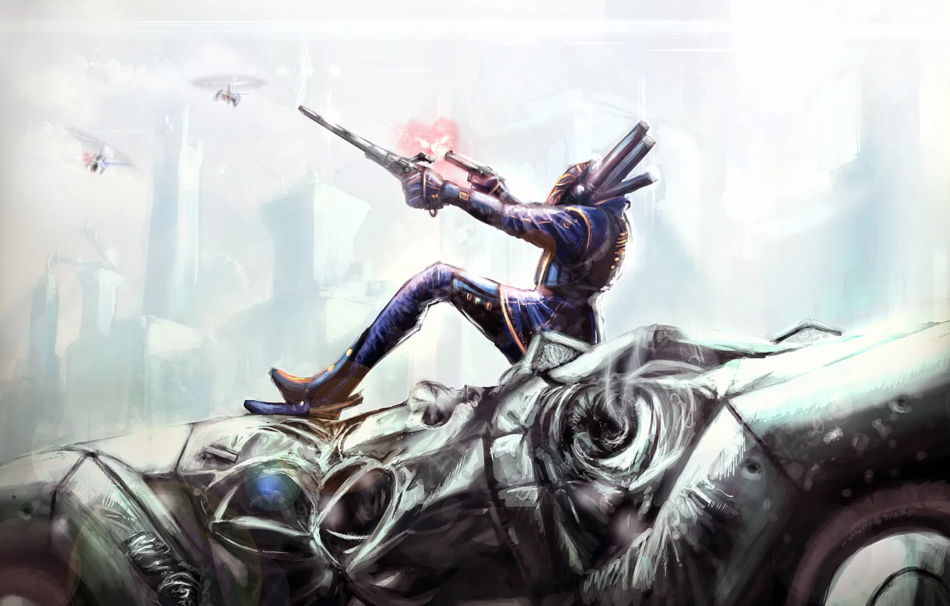 Photo wallpaper machine, weapons, art, shooting, helicopter