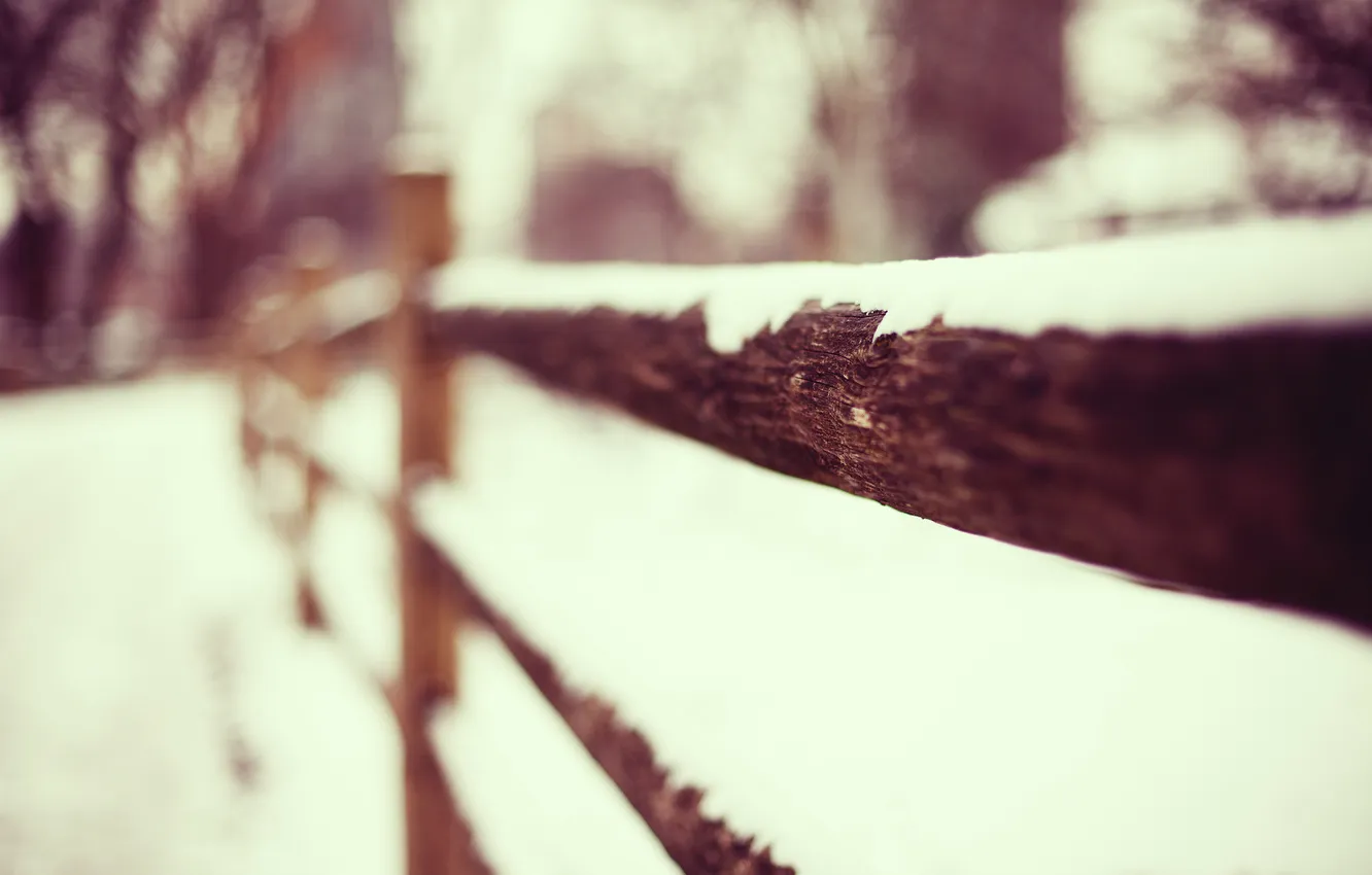 Photo wallpaper snow, the fence, fence