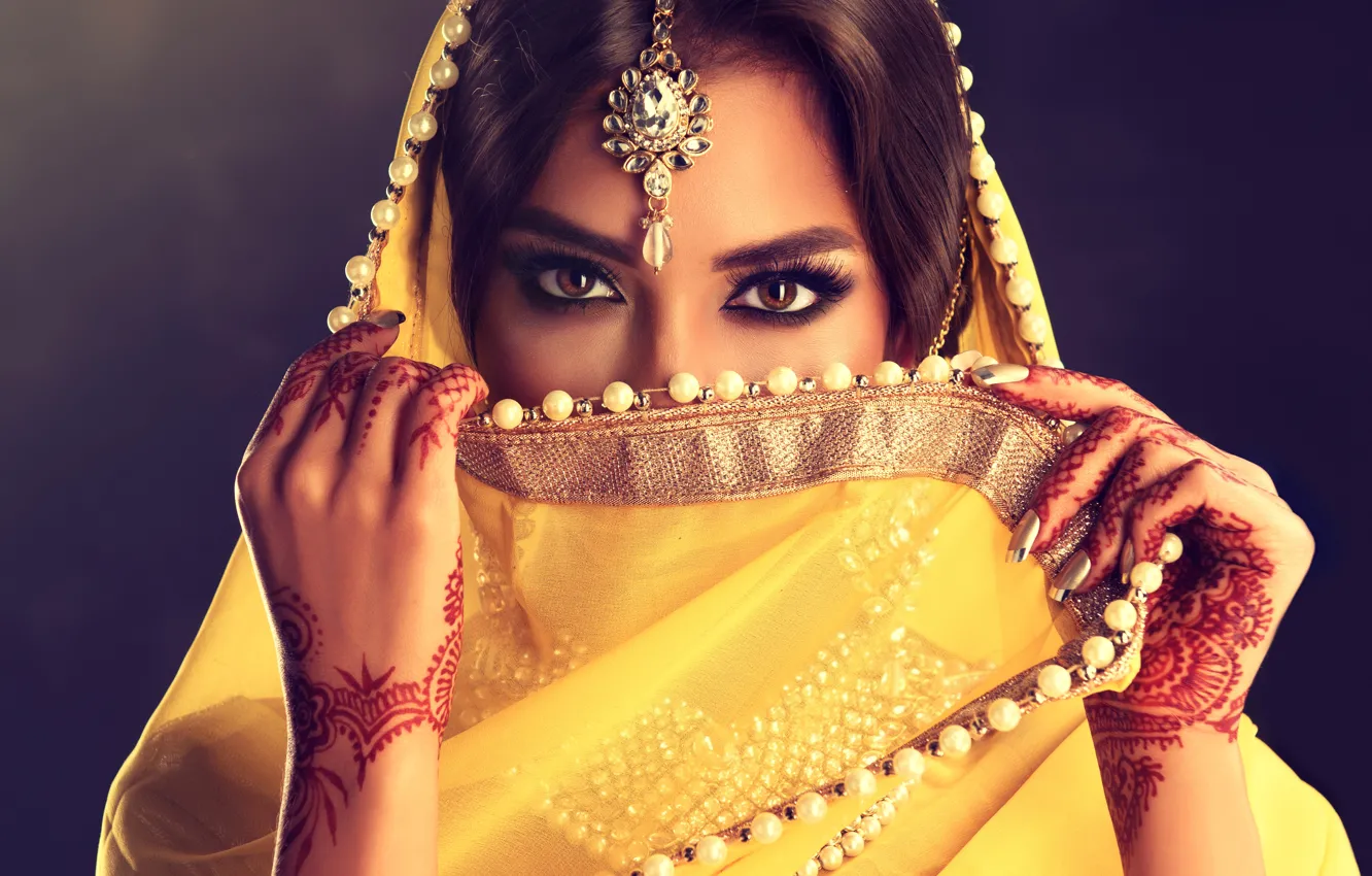 Photo wallpaper girl, style, makeup, decoration, Beautiful, Indian, Dress, Sofia Zhuravets'