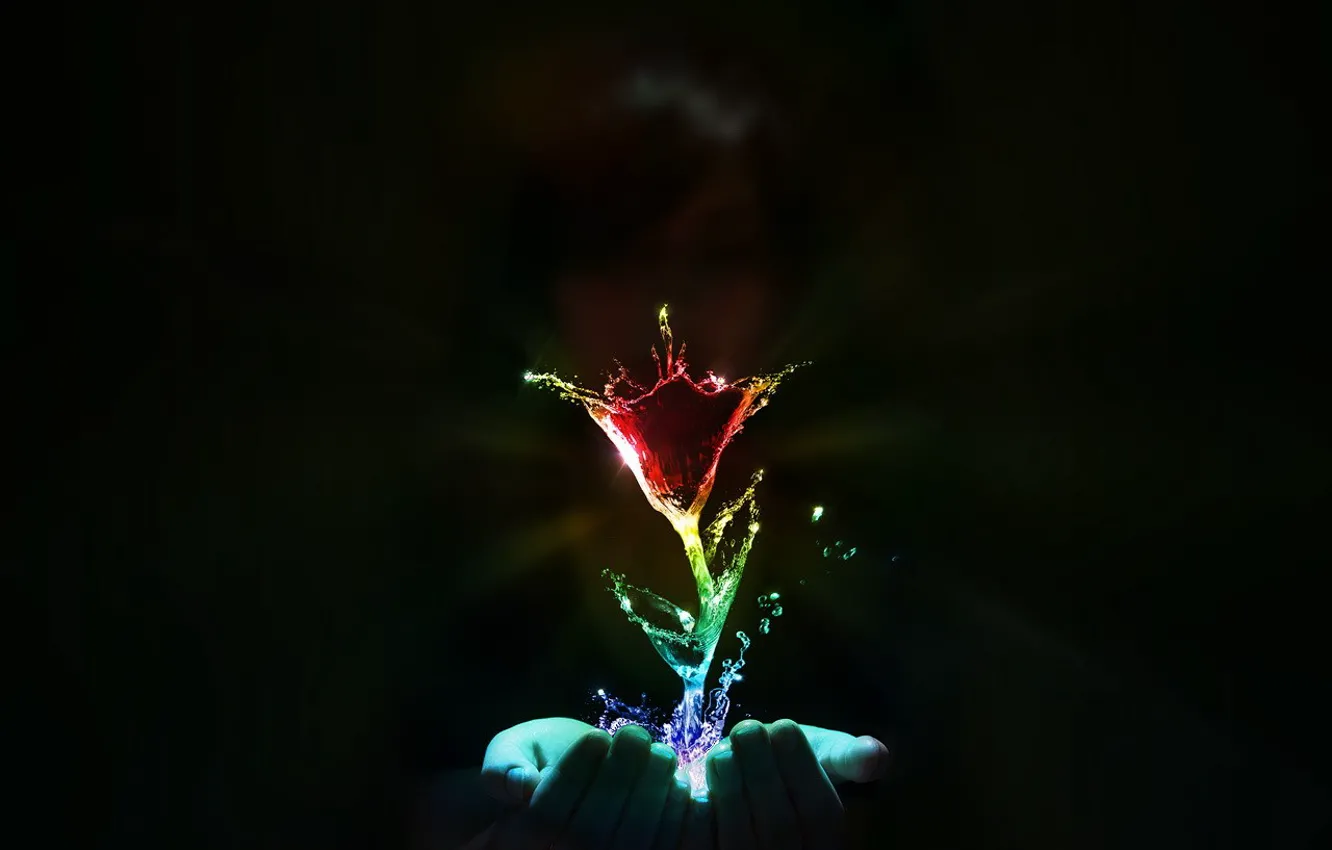 Photo wallpaper water, flowers, hands