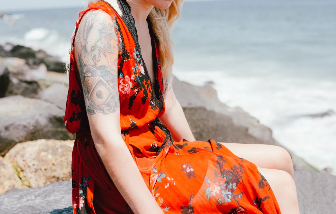 Photo wallpaper girl, hand, dress, tattoo, tattoo