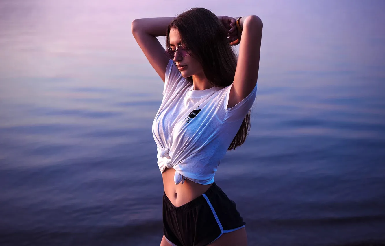 Photo wallpaper ass, chest, water, girl, shorts, glasses, Ivan Katush, Ivan Coil