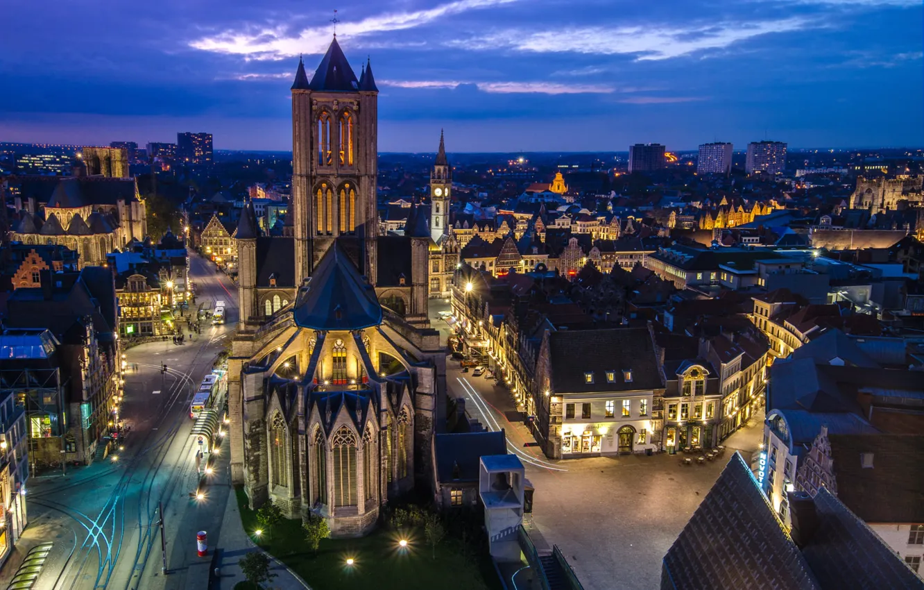 Photo wallpaper road, the sky, night, the city, lights, blue, street, building