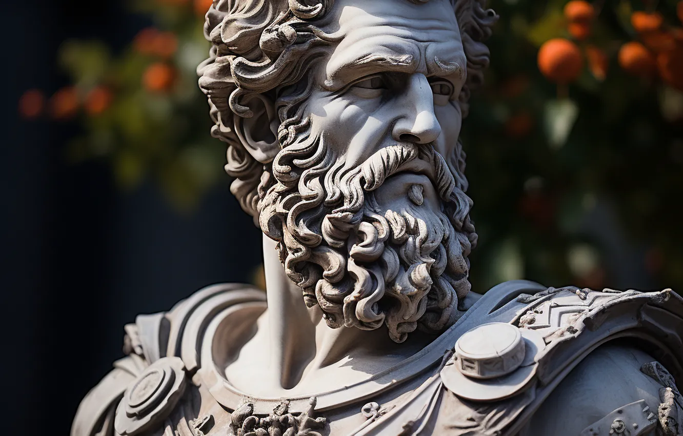 Photo wallpaper warrior, male, sculpture, bust, digital art, AI art, The Art of Artificial Intelligence, Greek bust