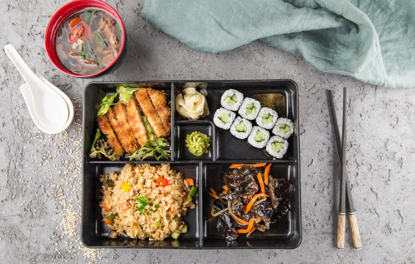 Photo wallpaper food, soup, sushi, seafood