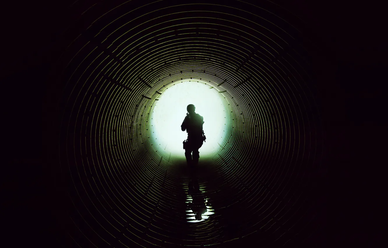 Photo wallpaper light, round, silhouette, the tunnel, poster, Commando, Mercenary, Sicario