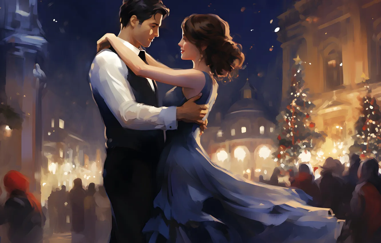 Photo wallpaper girl, smile, people, tree, new year, home, dress, Christmas