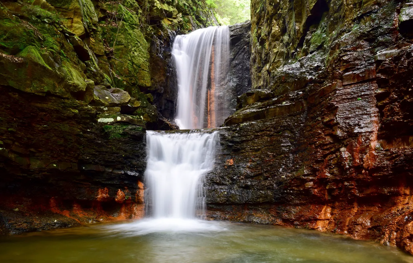 Photo wallpaper nature, rocks, shore, waterfall, stream