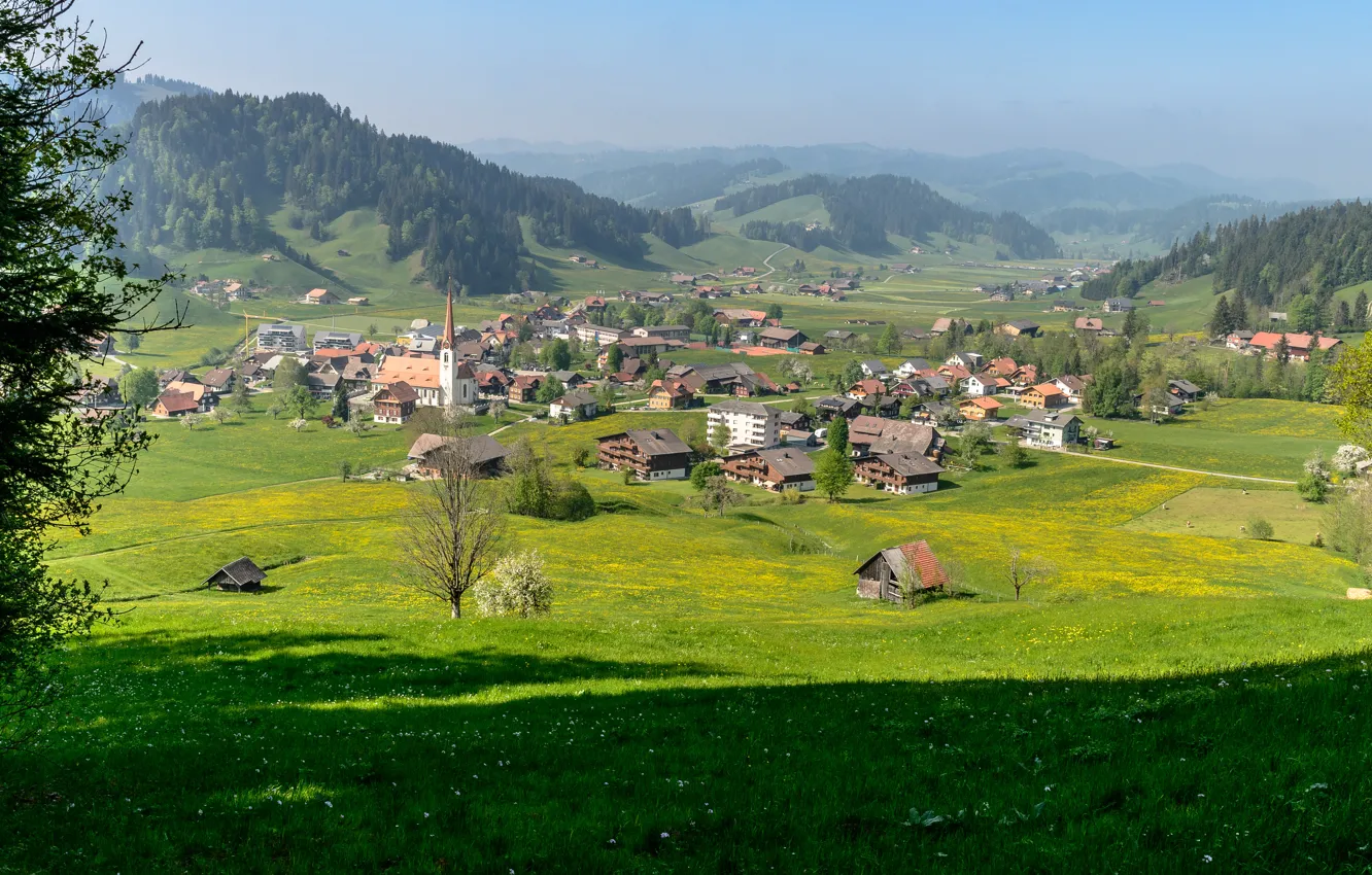 Photo wallpaper landscape, mountains, nature, the city, home, Switzerland