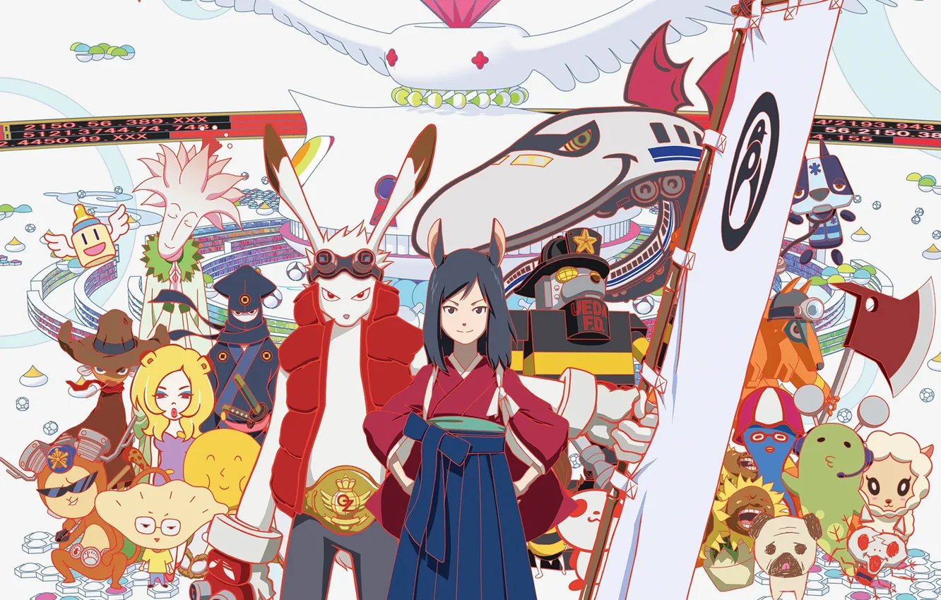 Photo wallpaper girl, robot, rabbit, anime, dog, katana, ken, blade