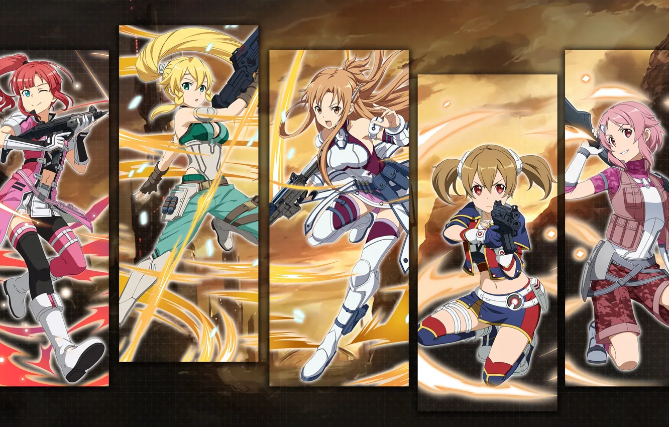 Photo wallpaper girl, weapons, collage, anime, art, sword art online, Sword Ard Online