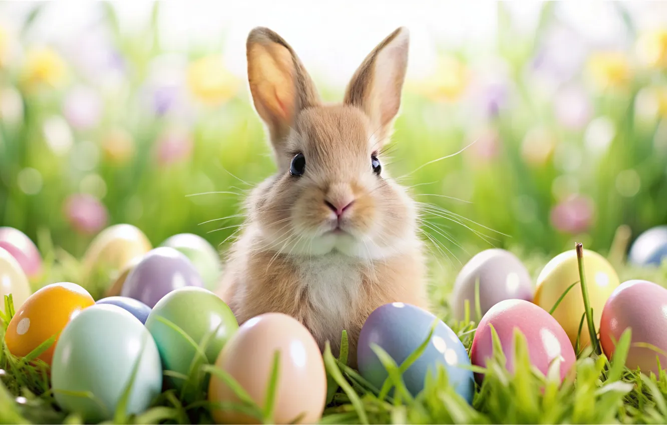 Photo wallpaper flowers, eggs, spring, colorful, Easter, flowers, spring, Easter