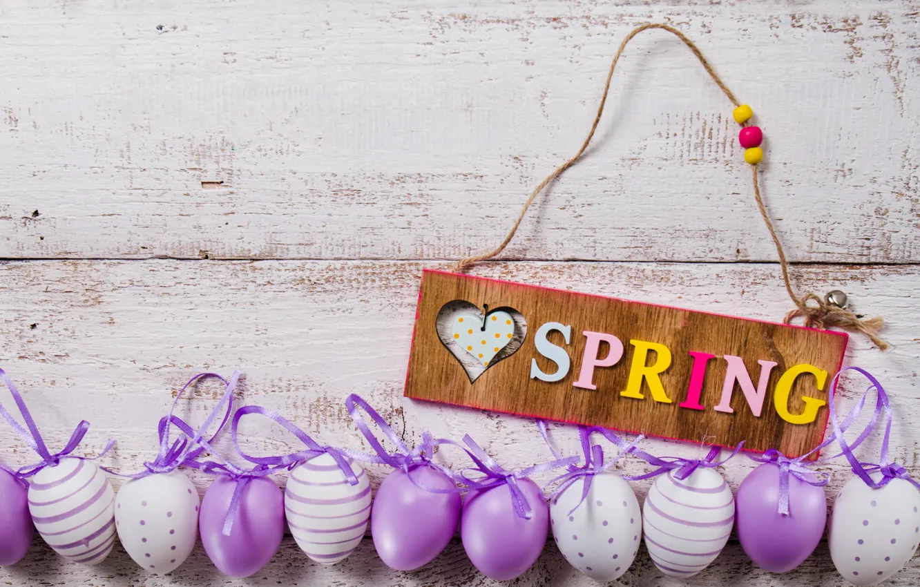 Photo wallpaper spring, Easter, wood, spring, Easter, purple, eggs, decoration