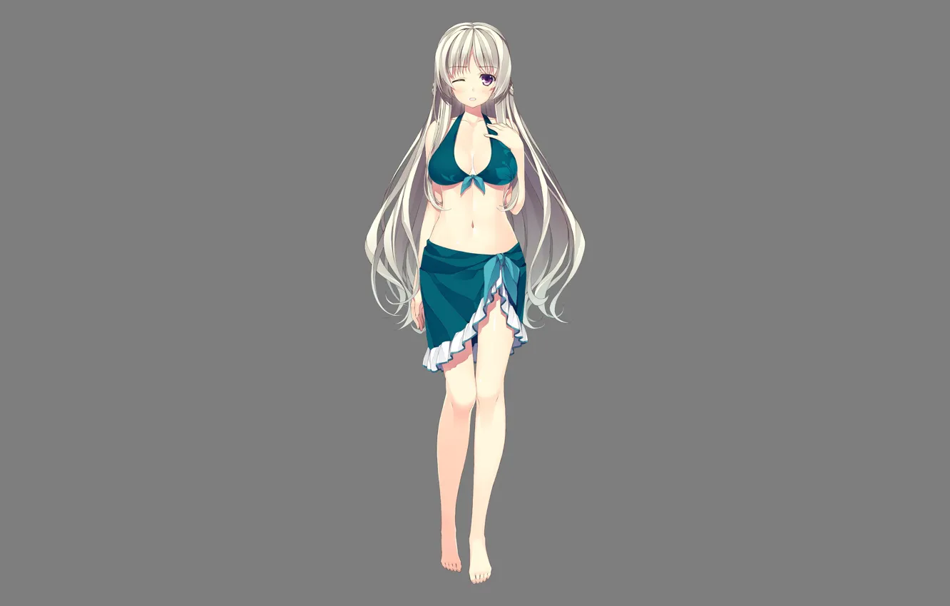 Photo wallpaper girl, sexy, cleavage, long hair, boobs, anime, beautiful, purple eyes