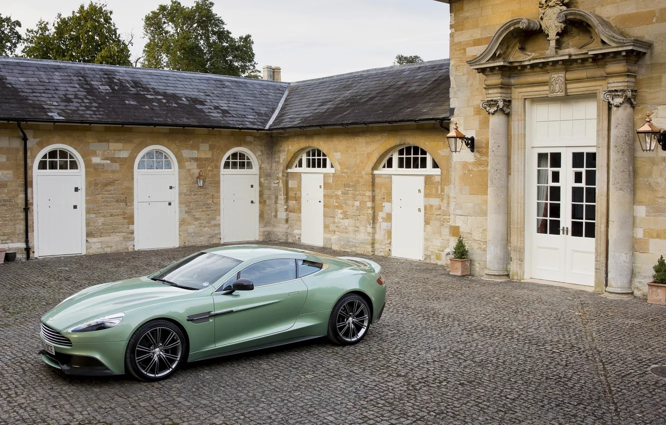 Photo wallpaper Aston Martin, building, pavers, car, Vanquish, AM310, pistachio