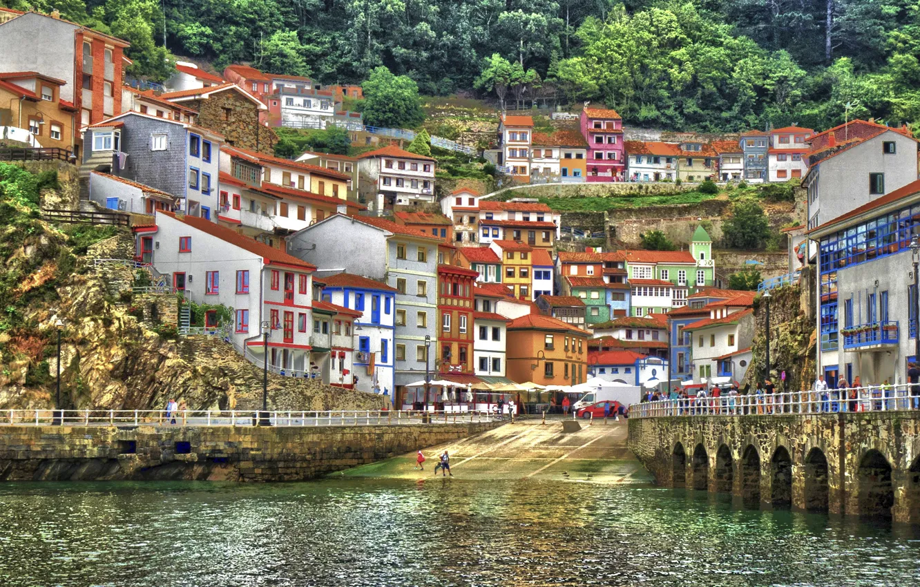 Photo wallpaper building, home, Bay, Spain, Spain, Asturias, Asturias, The Bay of Biscay