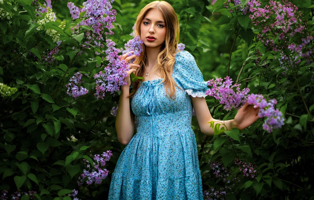 Photo wallpaper girl, pose, dress, lilac, Dmitry Shulgin