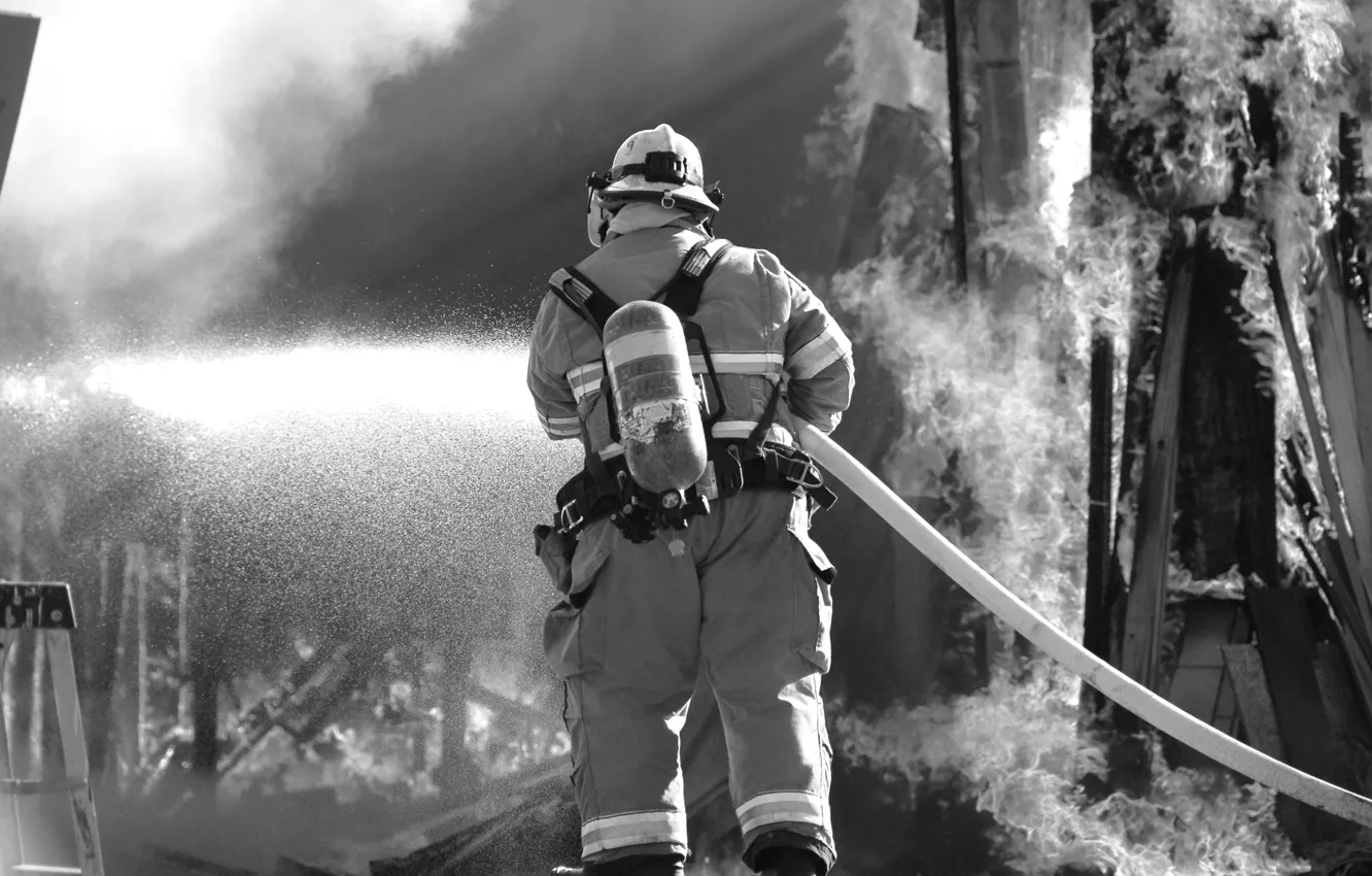 Photo wallpaper fire, fire protection, firefighter