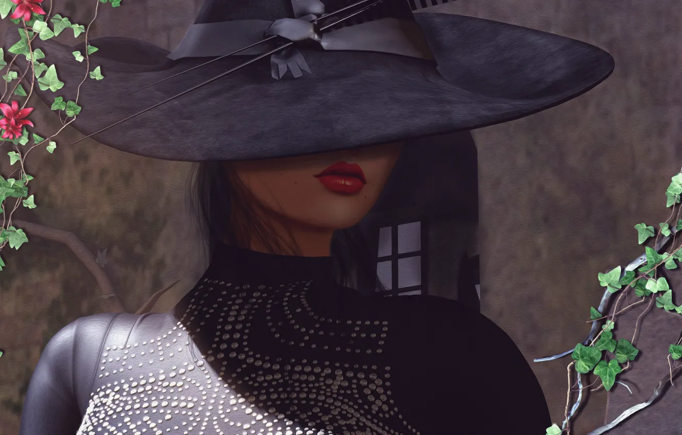 Photo wallpaper face, background, hat, lipstick, lips