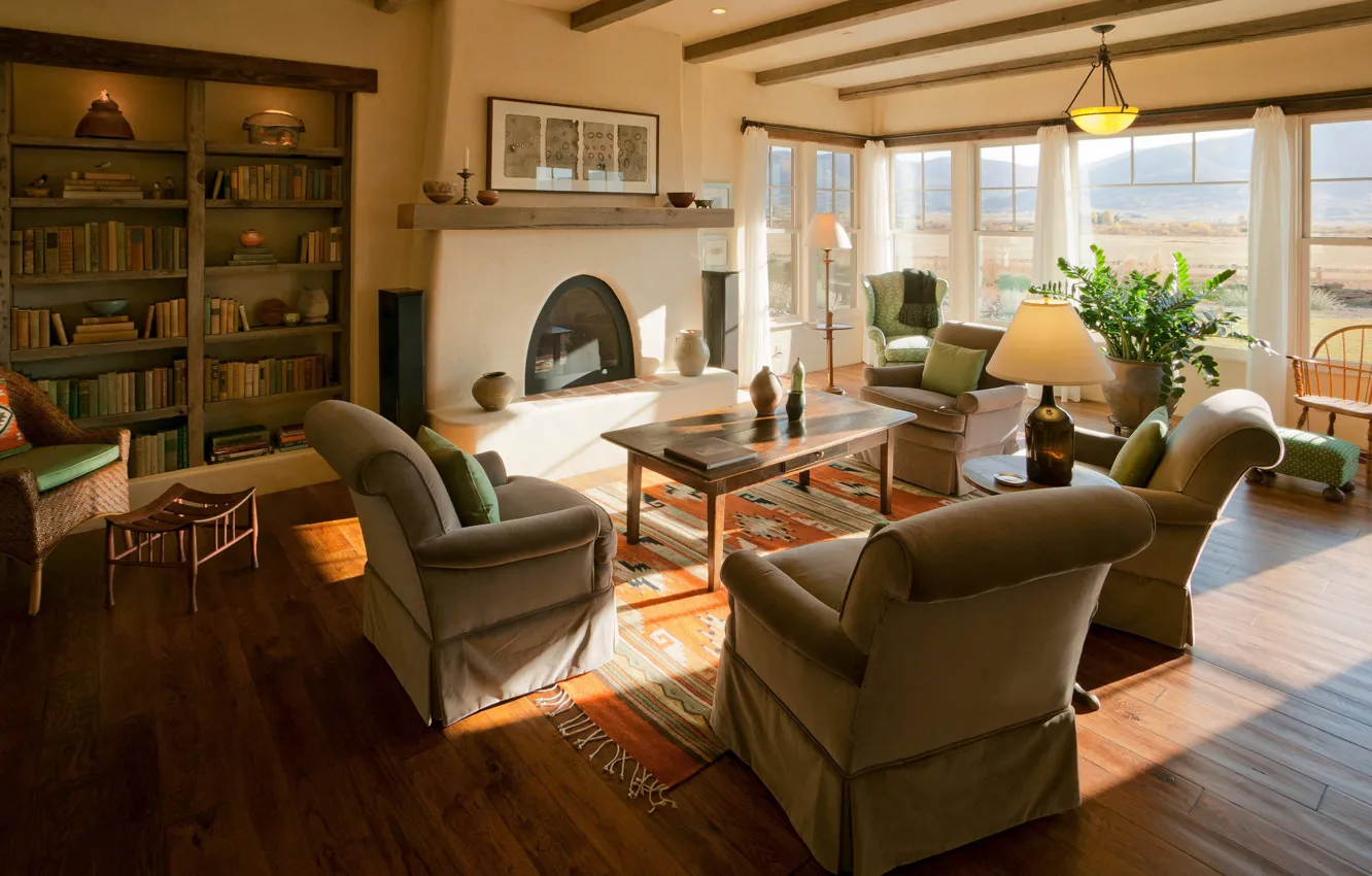 Photo wallpaper design, style, interior, oven, library, living room, Lynne Barton bier home on the range interior