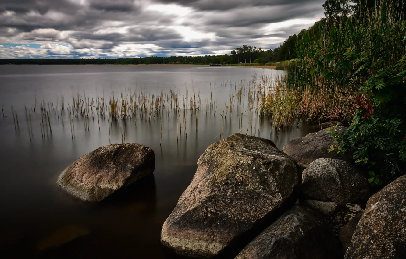 Photo wallpaper lake, stones, landscapes, Nature, lake, stones