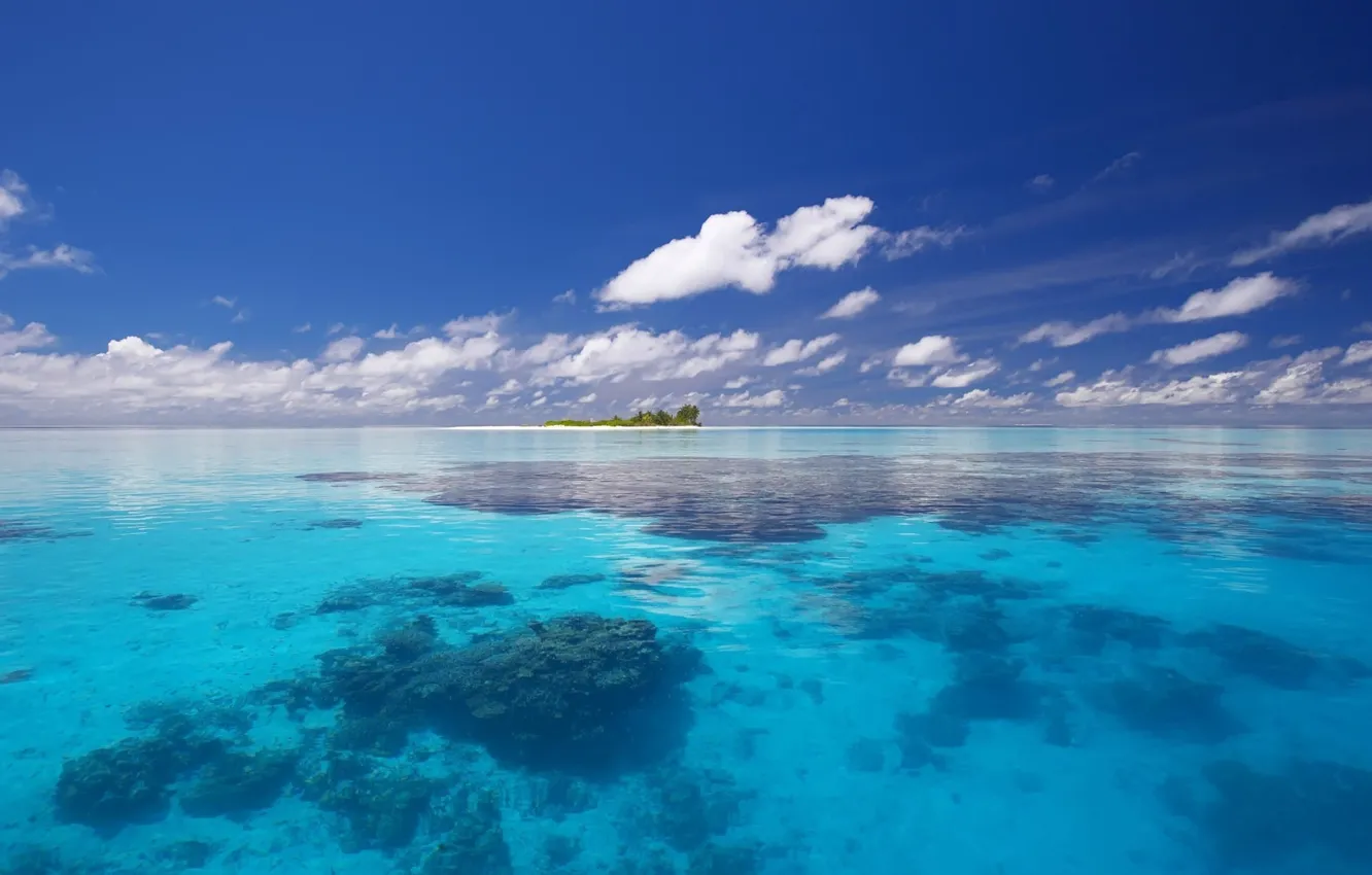 Photo wallpaper clouds, island, The ocean