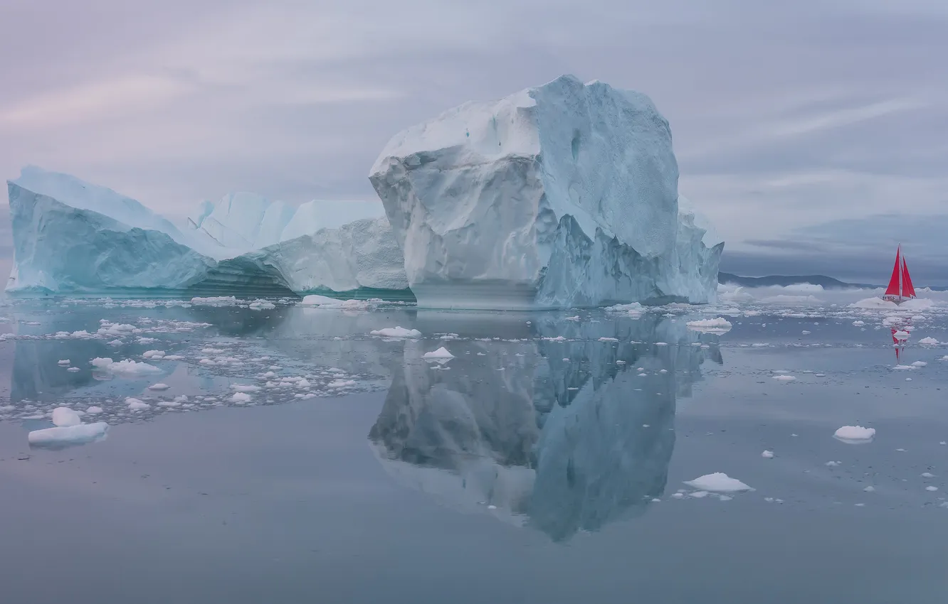 Photo wallpaper ice, winter, the sky, water, clouds, snow, nature, fog