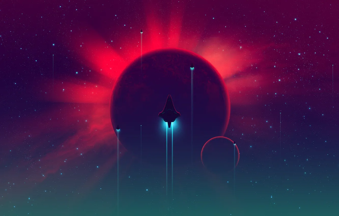 Photo wallpaper space, stars, fiction, planet, satellite, art, space, fantasy