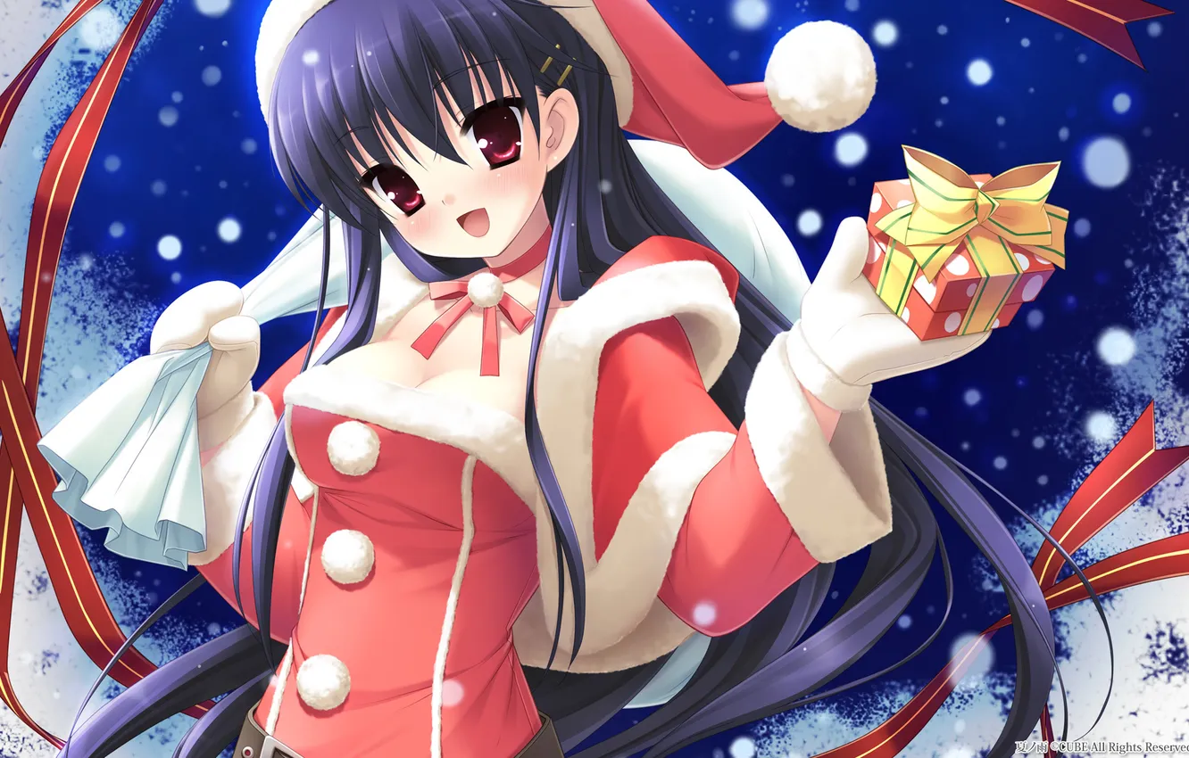 Photo wallpaper winter, look, girl, joy, holiday, gift, new year, gesture