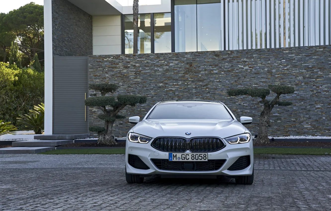 Photo wallpaper white, coupe, BMW, front view, Gran Coupe, 840i, 8-Series, 2019