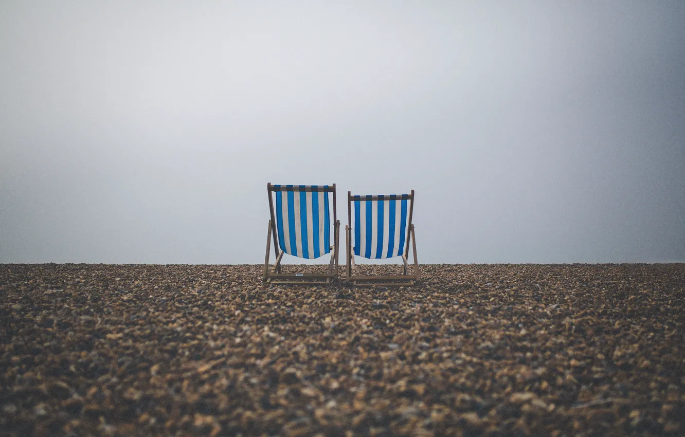 Photo wallpaper beach, sea, chairs